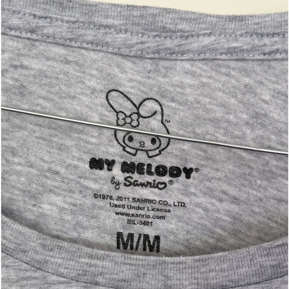 Hello Kitty Sanrio Roll Hem Long Sleeve Top Gray Stripe Pink Size Medium - Picture 7 of 10